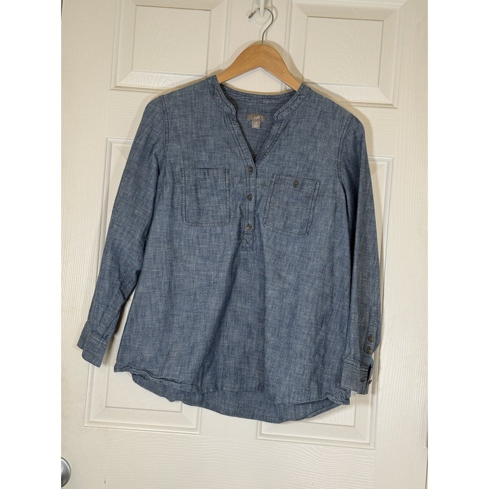 J Jill Denim  Shirt Size Medium Classic Rn97641 Preppy Minimalist Closet Staple